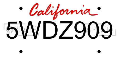 5WDZ909 California License Plate