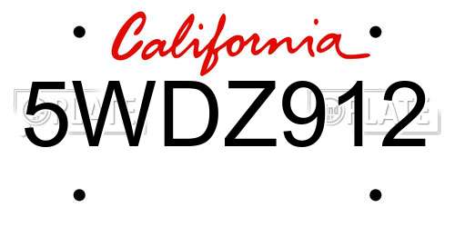 5WDZ912 California License Plate