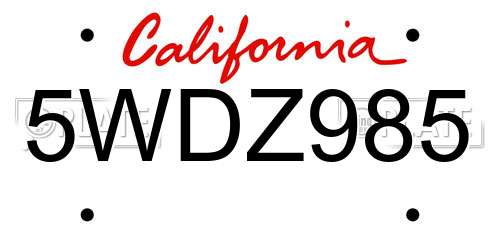 5WDZ985 California License Plate