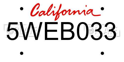 5WEB033 California License Plate