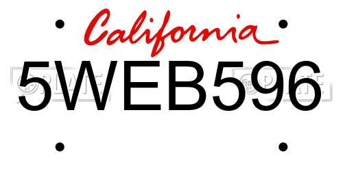 5WEB596 California License Plate