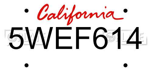 5WEF614 California License Plate