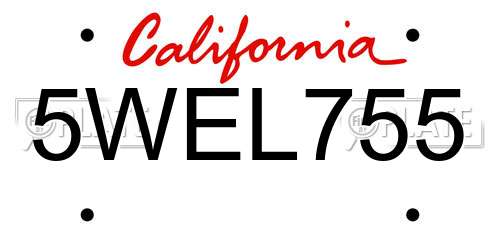 5WEL755 California License Plate