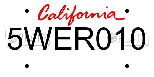 5WER010 California License Plate
