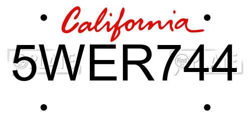 5WER744 California License Plate