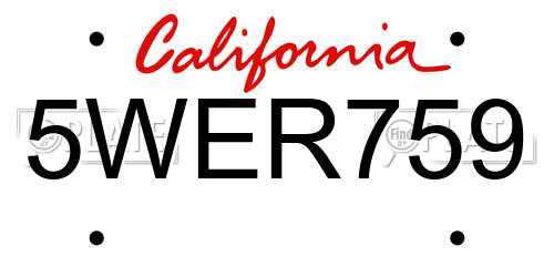 5WER759 California License Plate
