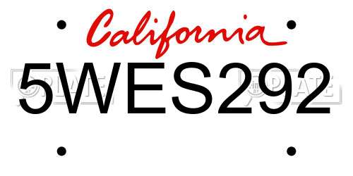 5WES292 California License Plate