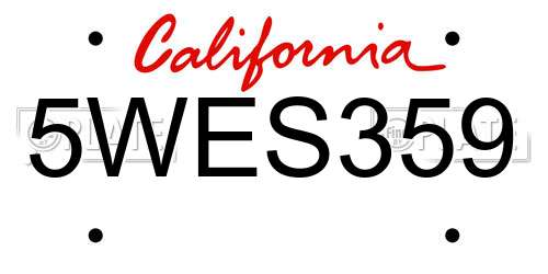 5WES359 California License Plate