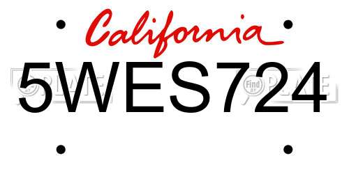 5WES724 California License Plate