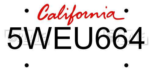 5WEU664 California License Plate