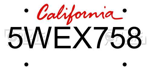 5WEX758 California License Plate
