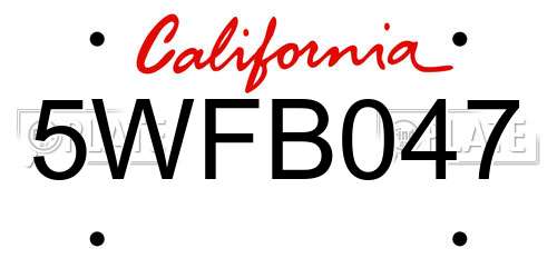 5WFB047 California License Plate