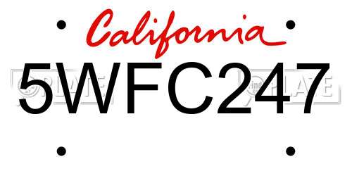 5WFC247 California License Plate