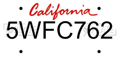 5WFC762 California License Plate