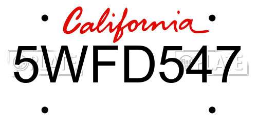 5WFD547 California License Plate