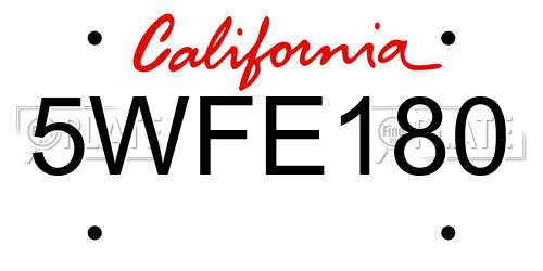 5WFE180 California License Plate
