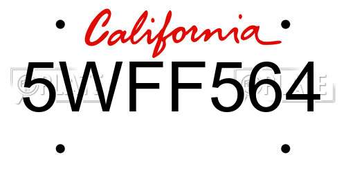 5WFF564 California License Plate