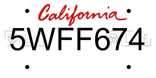 5WFF674 California License Plate