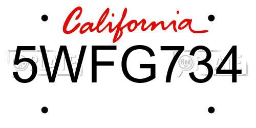 5WFG734 California License Plate