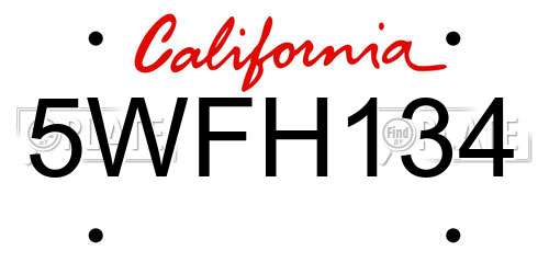 5WFH134 California License Plate