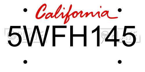 5WFH145 California License Plate