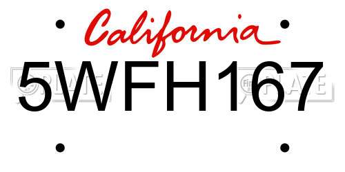 5WFH167 California License Plate
