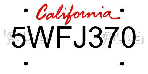 5WFJ370 California License Plate