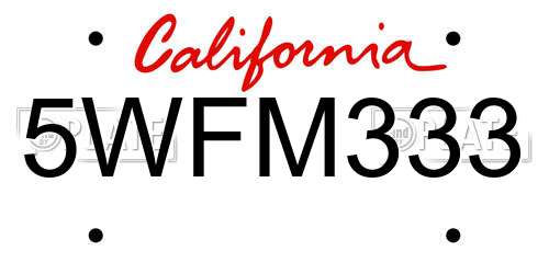 5WFM333 California License Plate