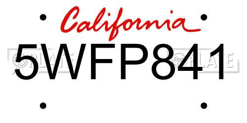 5WFP841 California License Plate