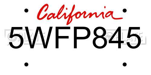 5WFP845 California License Plate