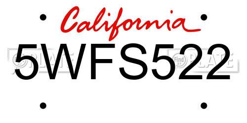 5WFS522 California License Plate