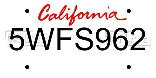 5WFS962 California License Plate