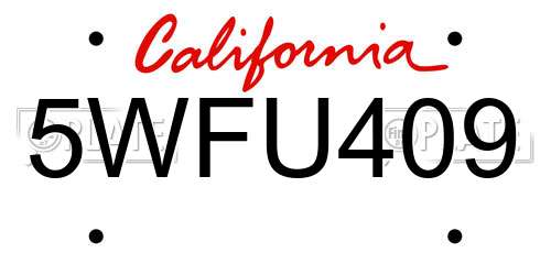 5WFU409 California License Plate