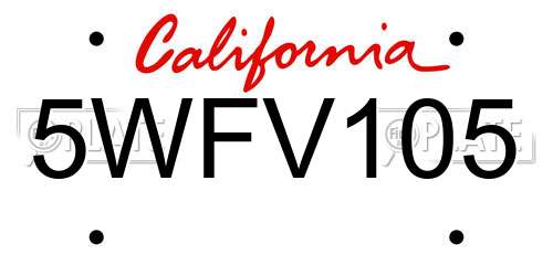 5WFV105 California License Plate