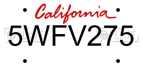 5WFV275 California License Plate
