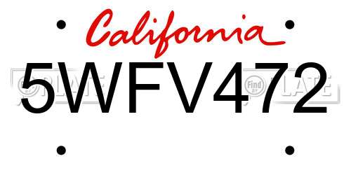 5WFV472 California License Plate