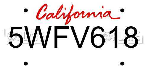 5WFV618 California License Plate