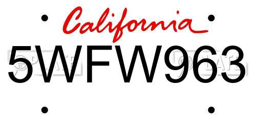 5WFW963 California License Plate