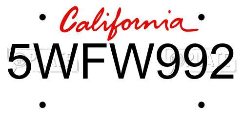 5WFW992 California License Plate