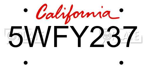 5WFY237 California License Plate