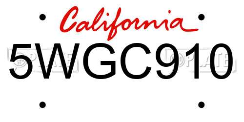 5WGC910 California License Plate