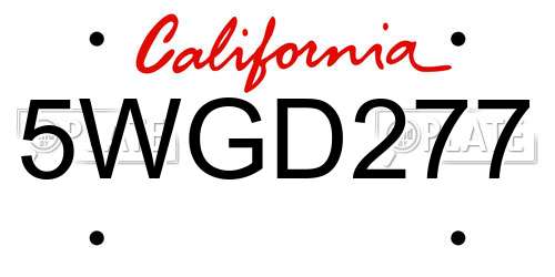 5WGD277 California License Plate