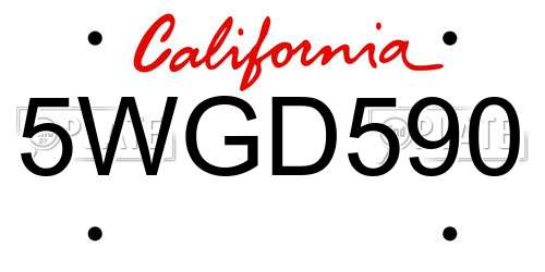 5WGD590 California License Plate