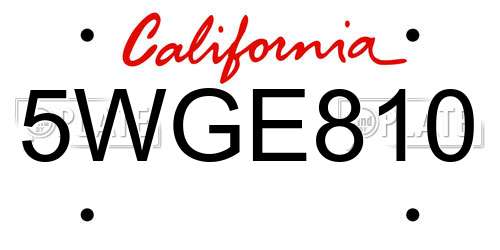 5WGE810 California License Plate
