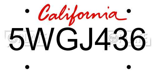 5WGJ436 California License Plate