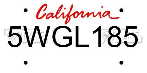 5WGL185 California License Plate