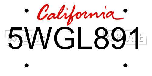 5WGL891 California License Plate