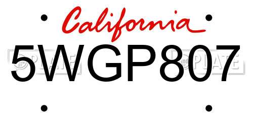 5WGP807 California License Plate