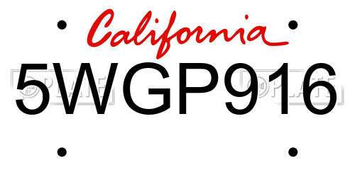 5WGP916 California License Plate