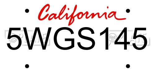 5WGS145 California License Plate